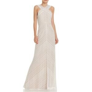 BCBGMAXAZRIA bcbg new white beige long Bernadette lace criss cross maxi dress